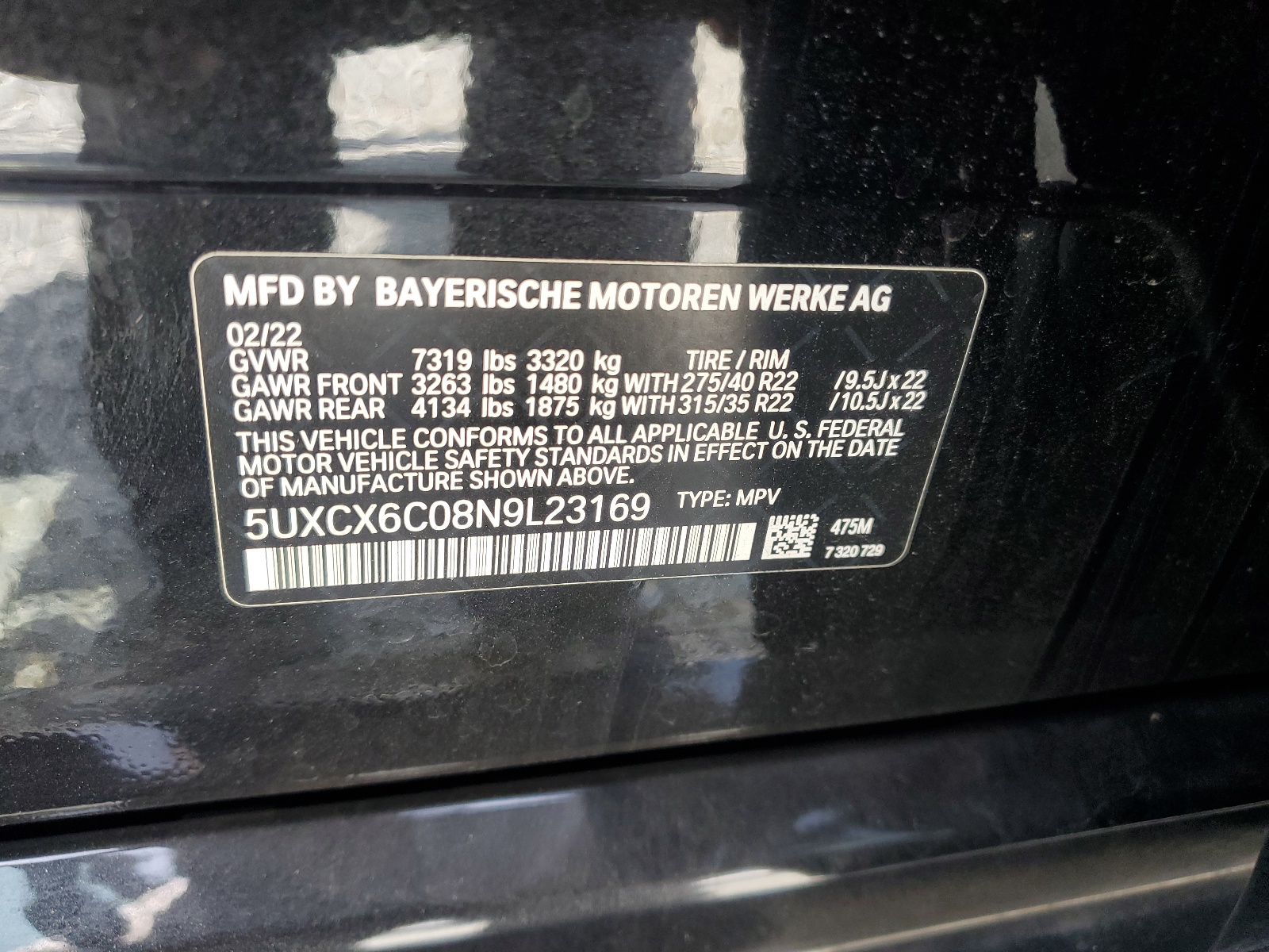 5UXCX6C08N9L23169 2022 BMW X7 M50I