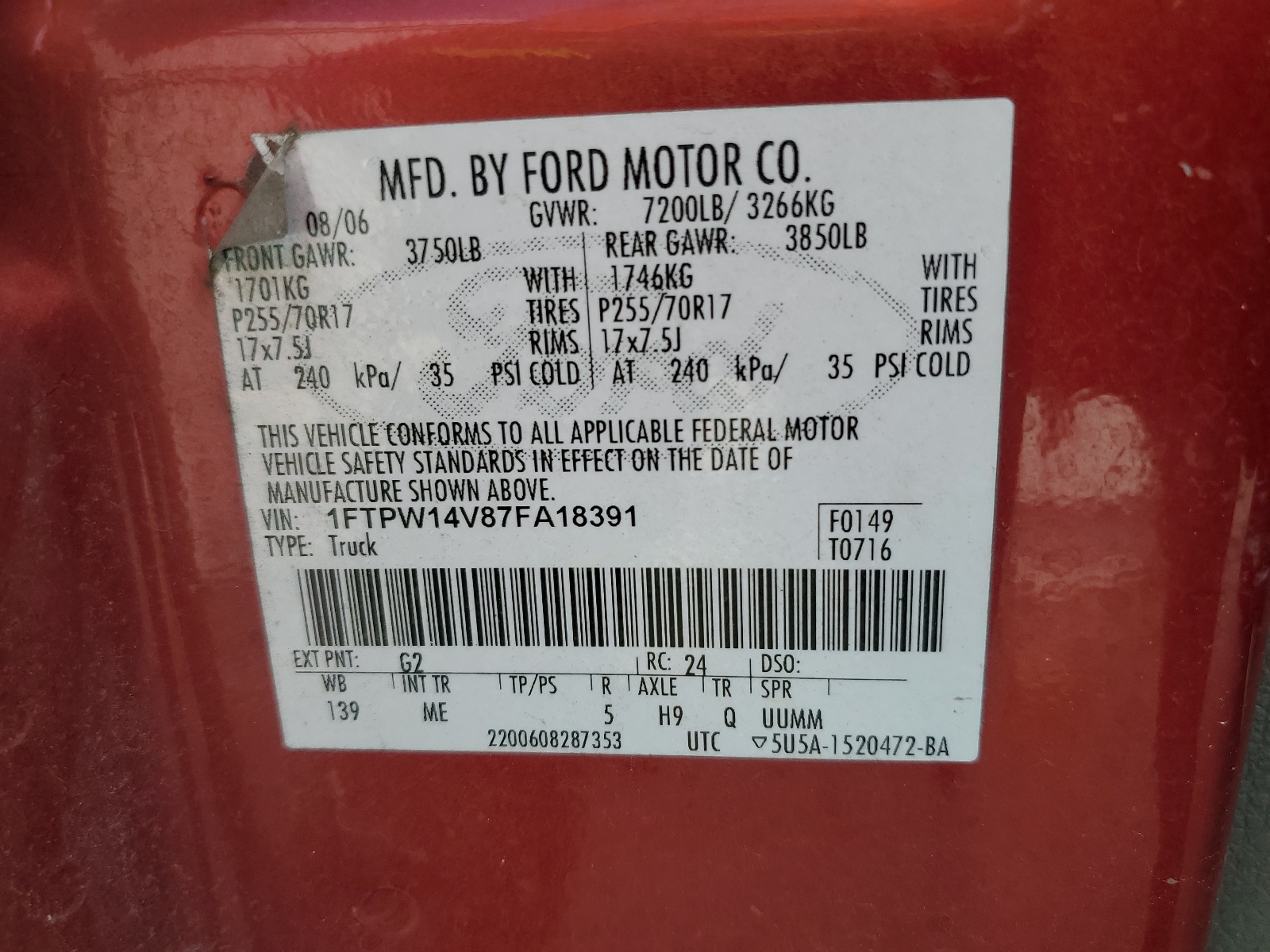 1FTPW14V87FA18391 2007 Ford F150 Supercrew