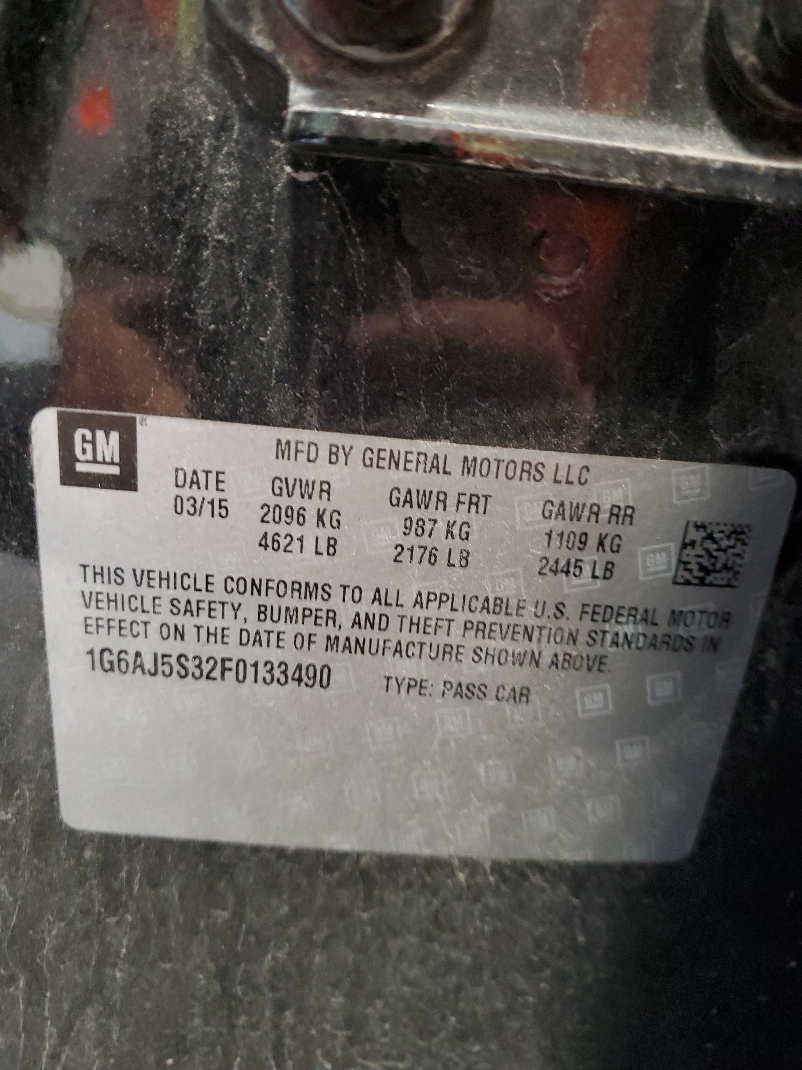 1G6AJ5S32F0133490 2015 Cadillac Ats Performance