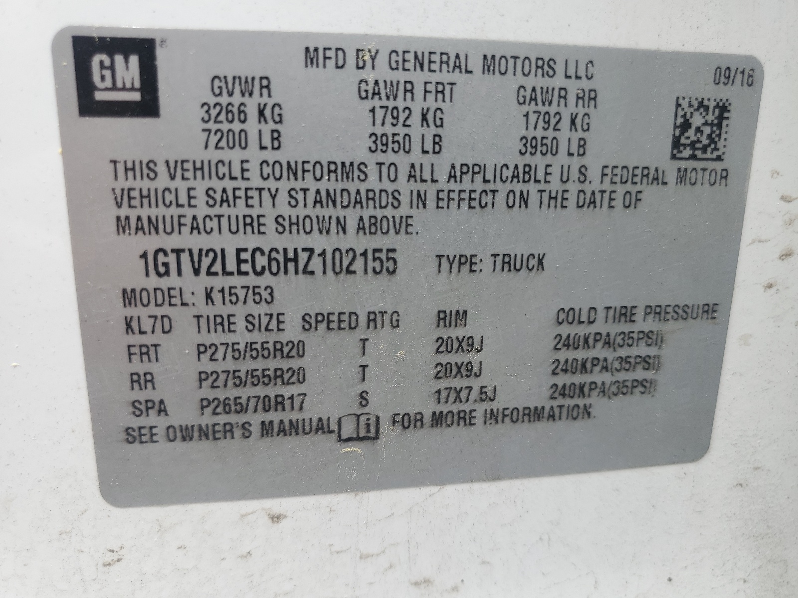 1GTV2LEC6HZ102155 2017 GMC Sierra K1500