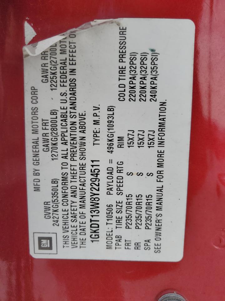 2000 GMC Jimmy / Envoy VIN: 1GKDT13W8Y2294511 Lot: 63637224