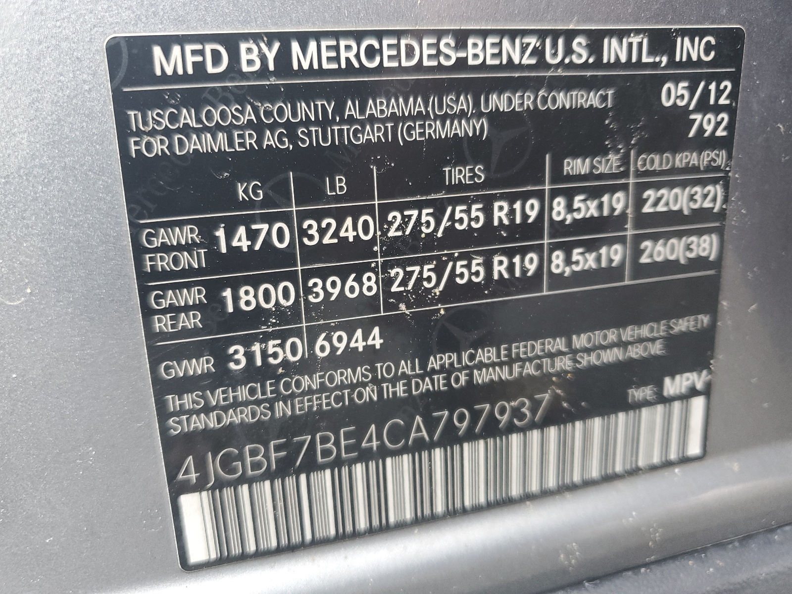 4JGBF7BE4CA797937 2012 Mercedes-Benz Gl 450 4Matic