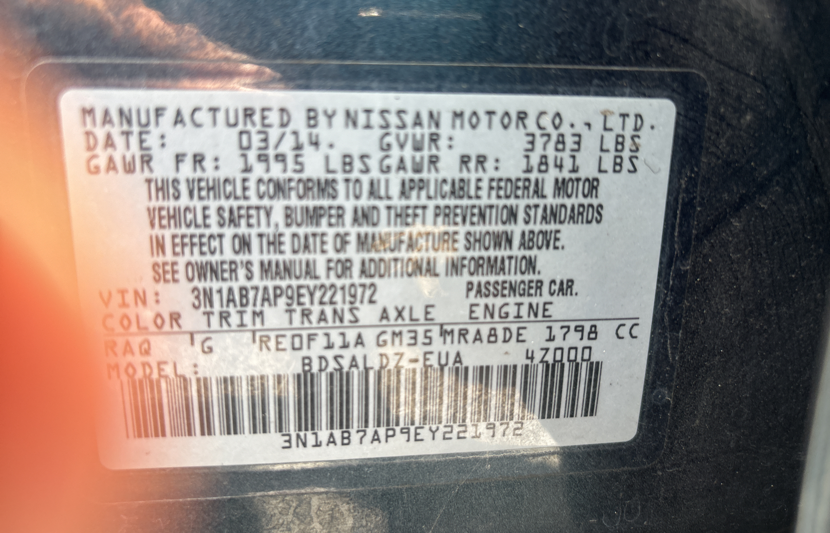 2014 Nissan Sentra S vin: 3N1AB7AP9EY221972