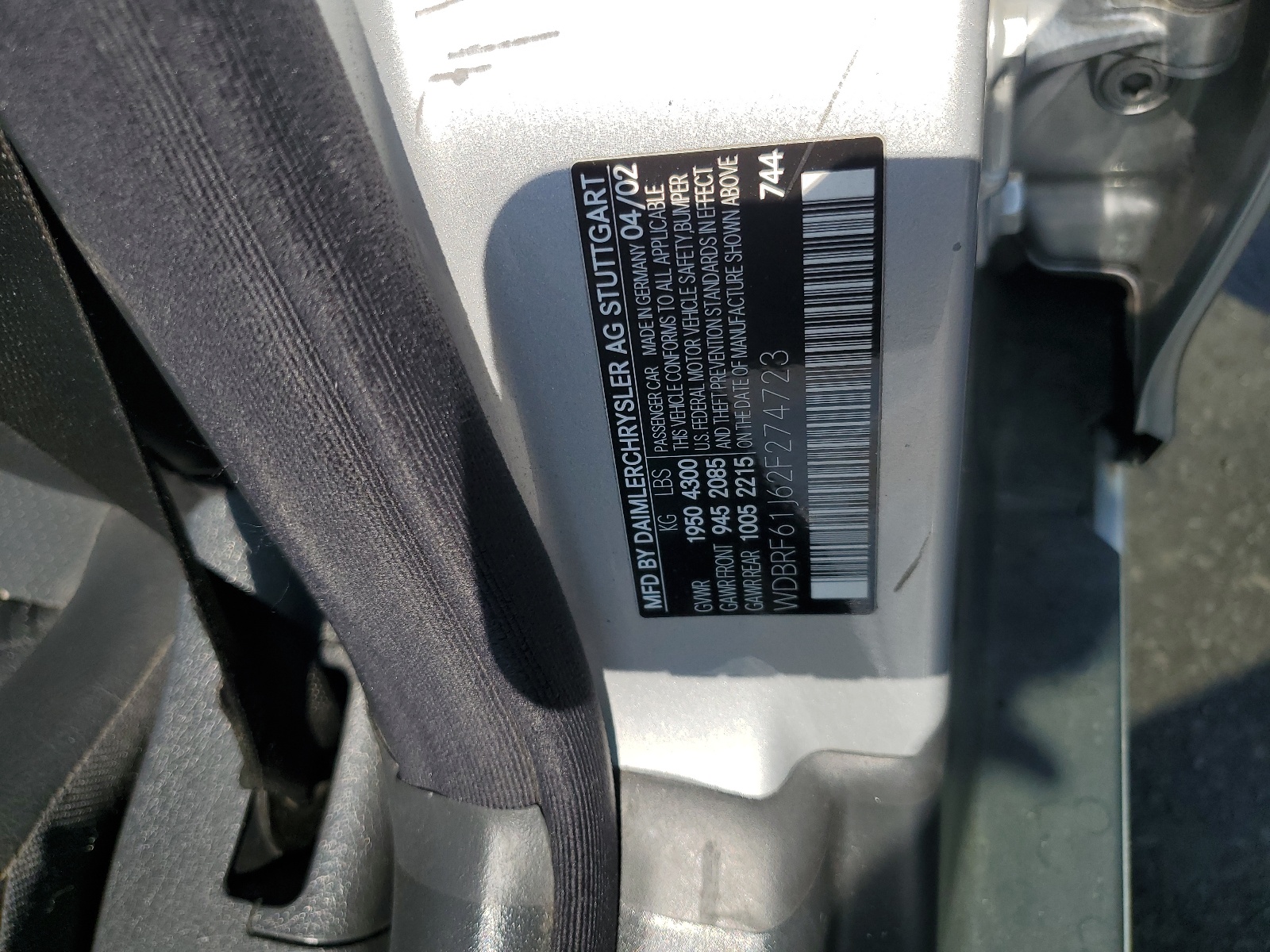 WDBRF61J62F274723 2002 Mercedes-Benz C 240