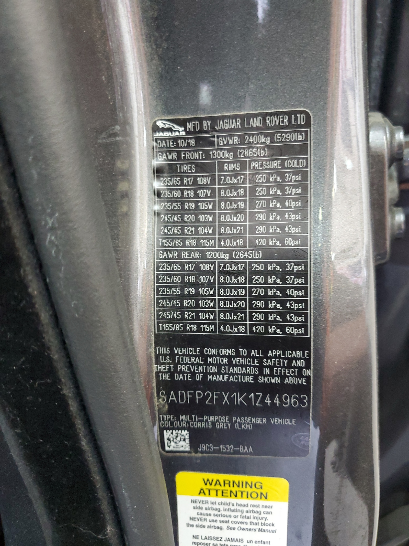 SADFP2FX1K1Z44963 2019 Jaguar E-Pace Se