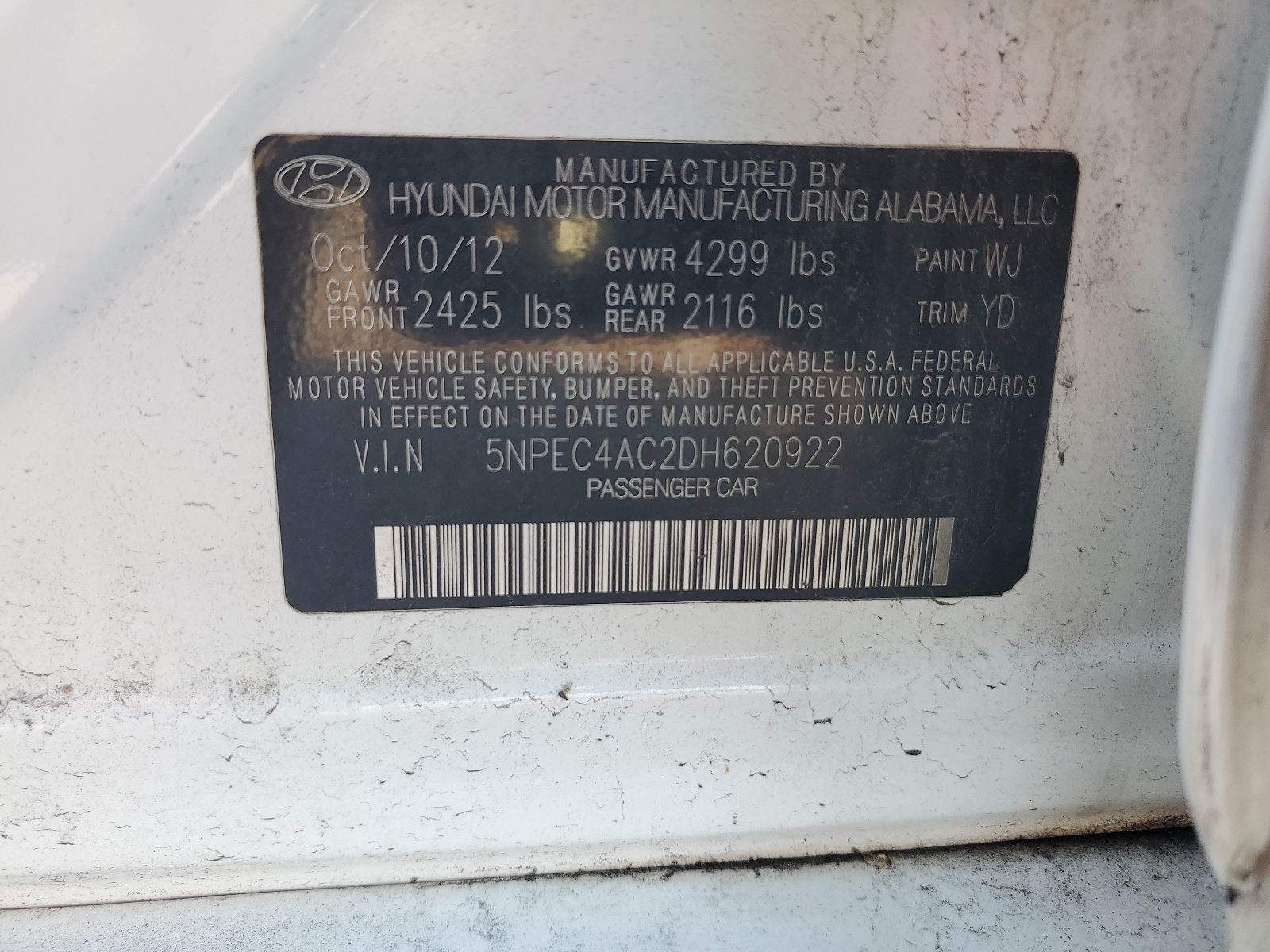 5NPEC4AC2DH620922 2013 Hyundai Sonata Se