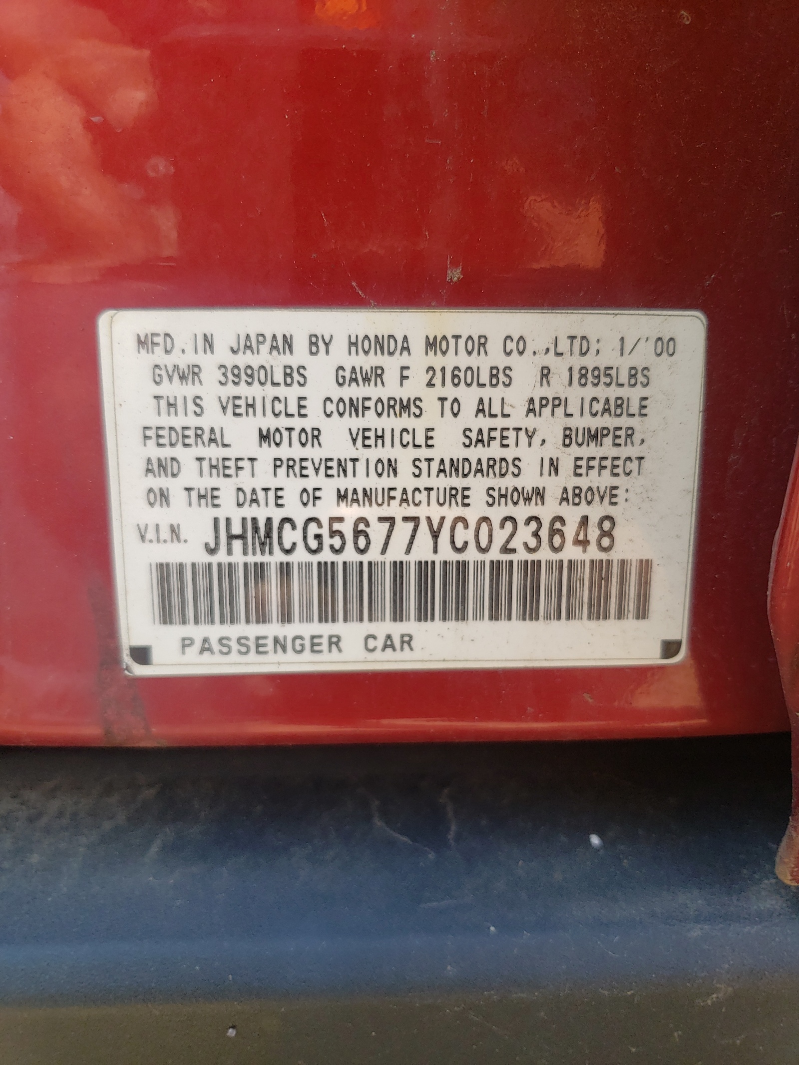 JHMCG5677YC023648 2000 Honda Accord Se