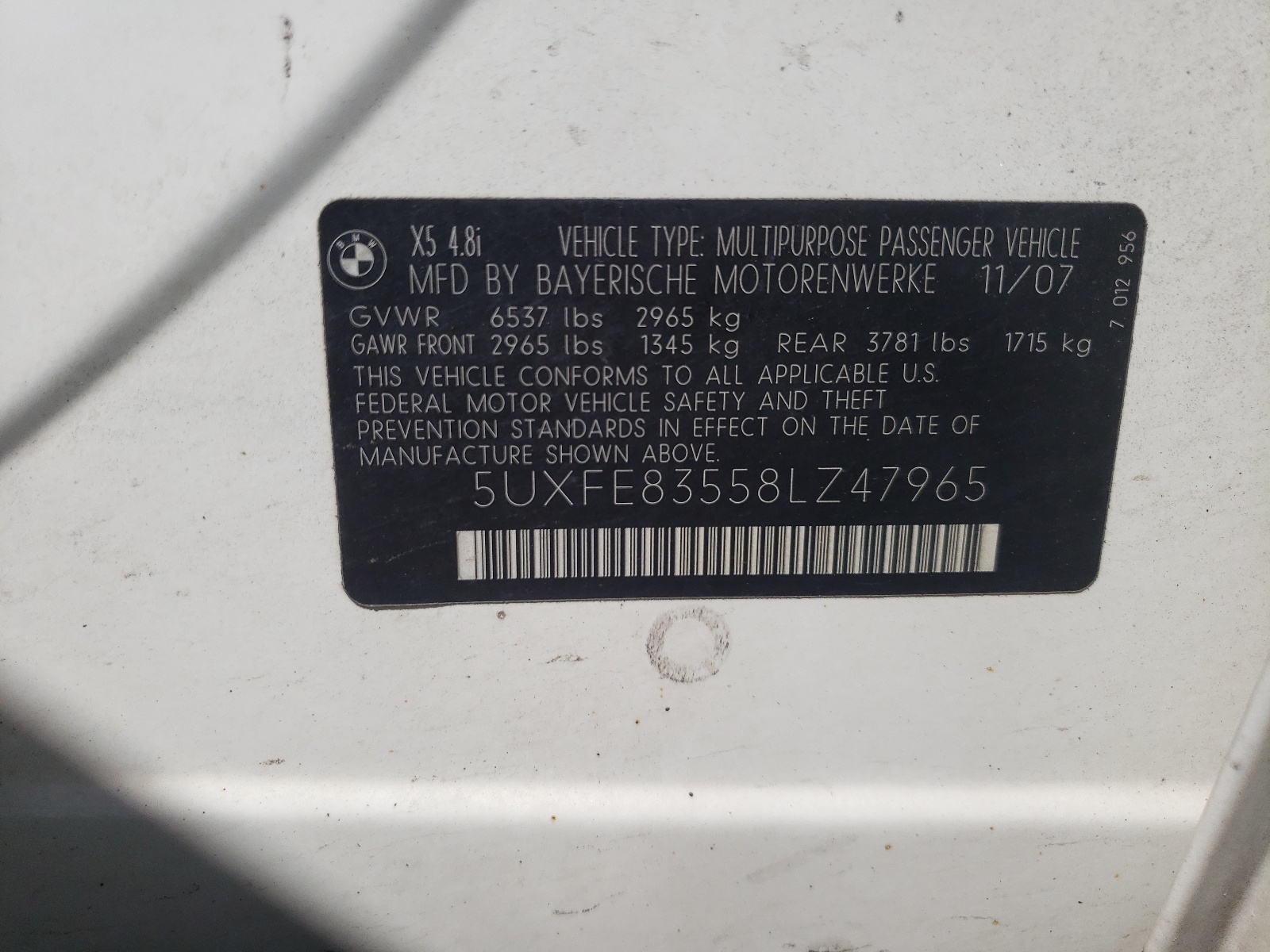 5UXFE83558LZ47965 2008 BMW X5 4.8I