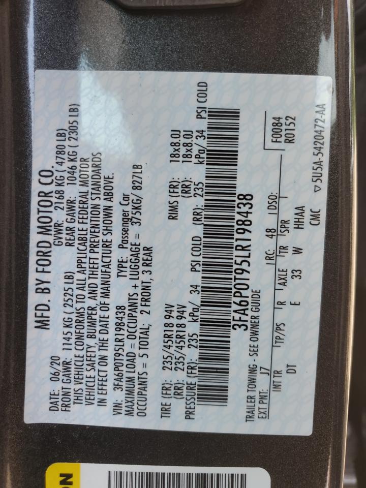 2020 Ford Fusion Se VIN: 3FA6P0T95LR198438 Lot: 63502184