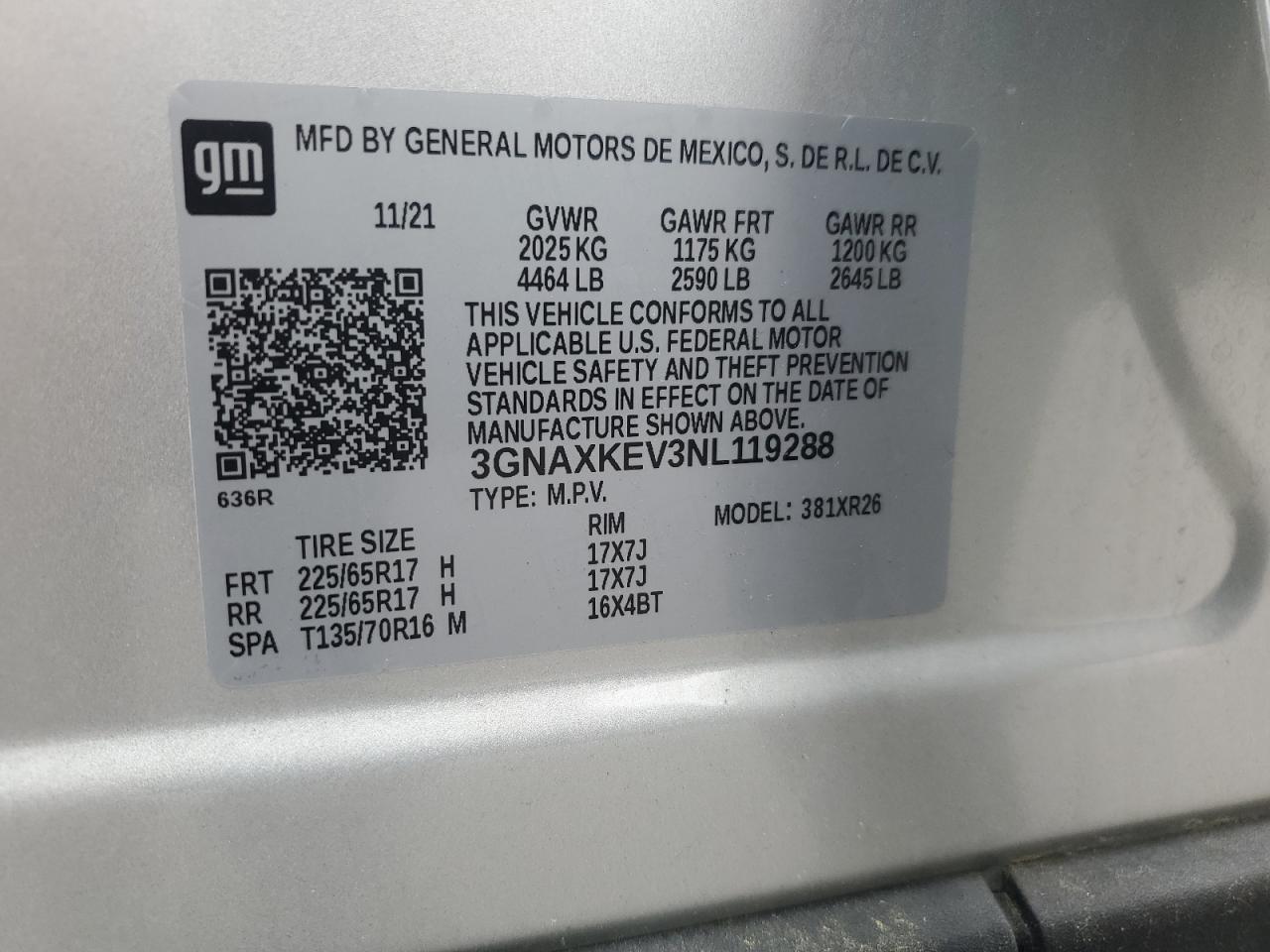 2022 Chevrolet Equinox Lt VIN: 3GNAXKEV3NL119288 Lot: 64143344