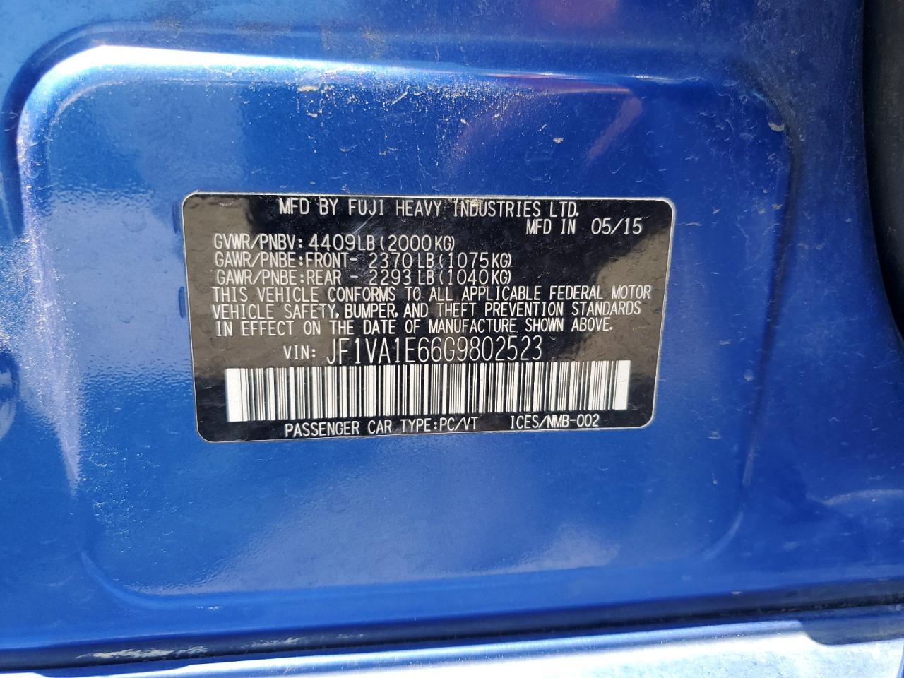 JF1VA1E66G9802523 2016 Subaru Wrx Premium