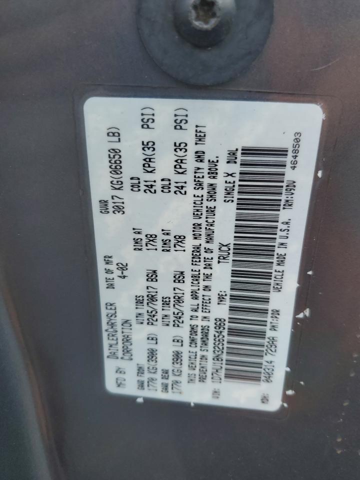 2002 Dodge Ram 1500 VIN: 1D7HU18N32S654968 Lot: 61026904