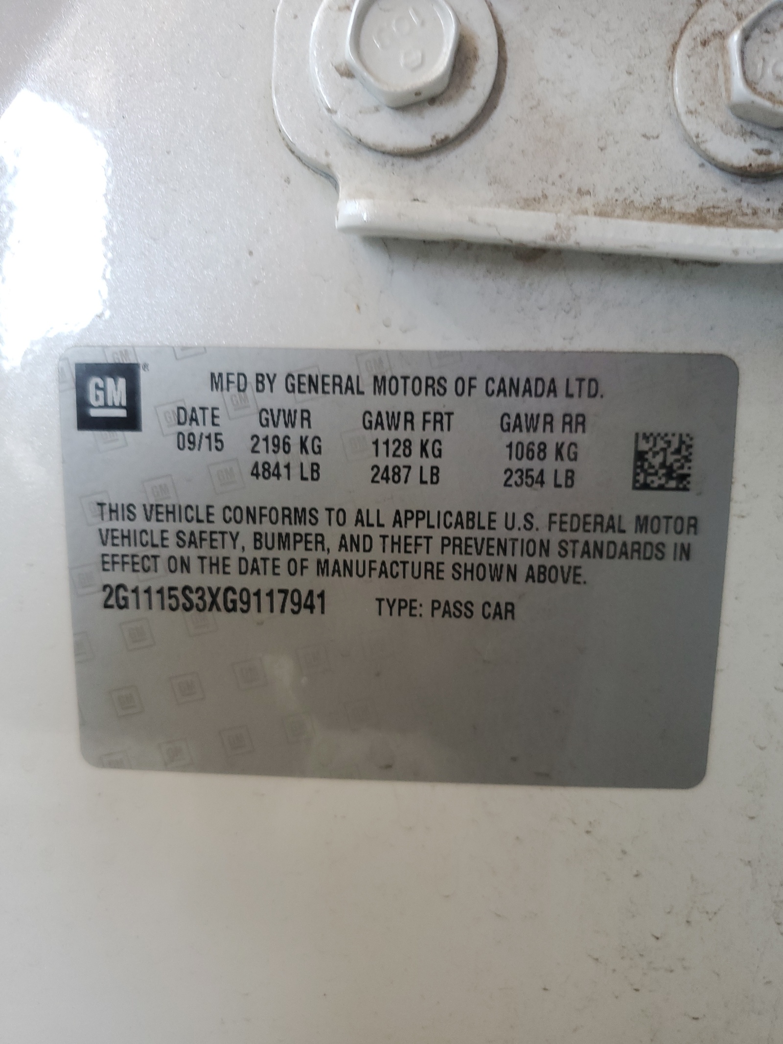 2G1115S3XG9117941 2016 Chevrolet Impala Lt