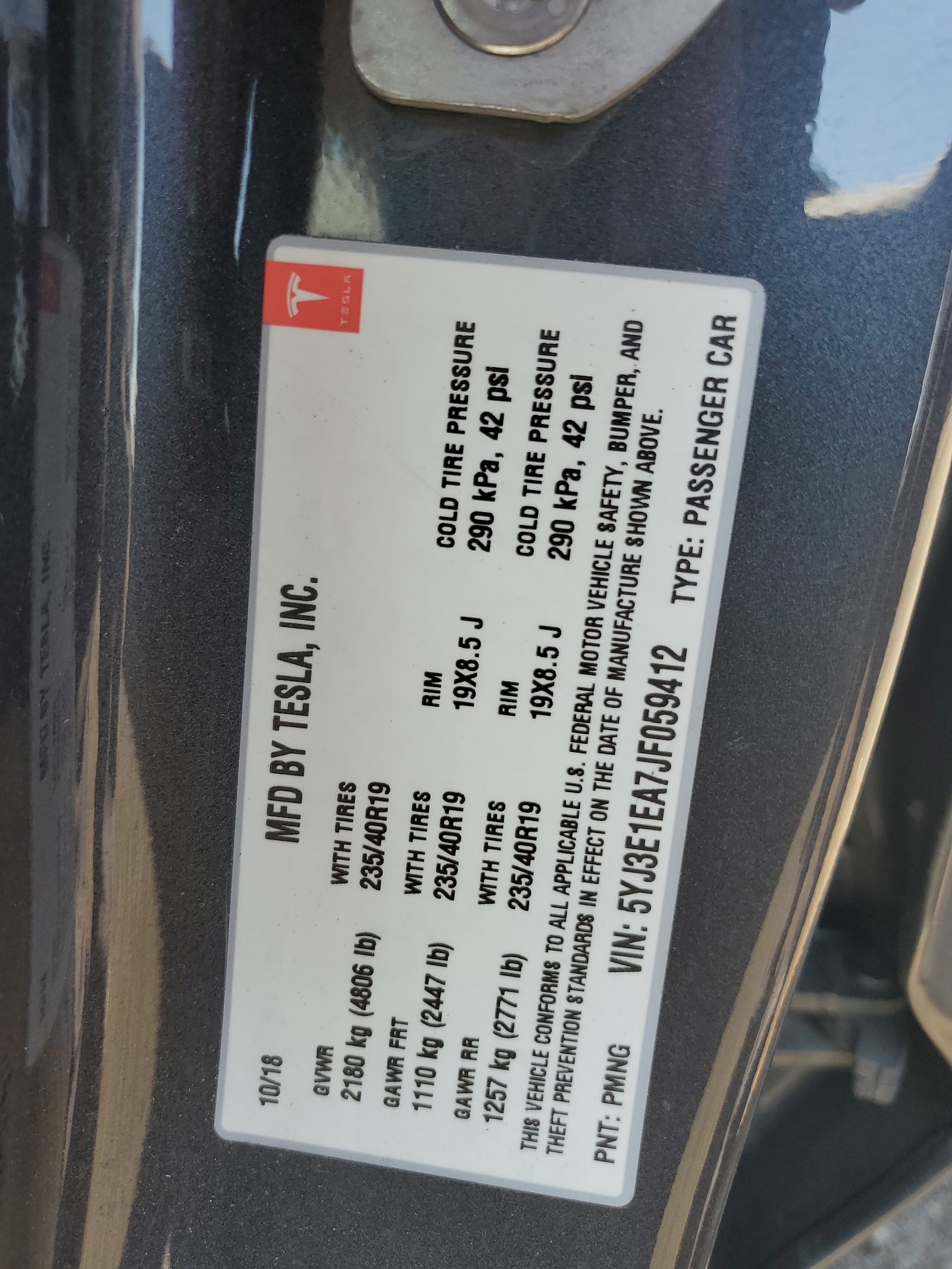 5YJ3E1EA7JF059412 2018 Tesla Model 3