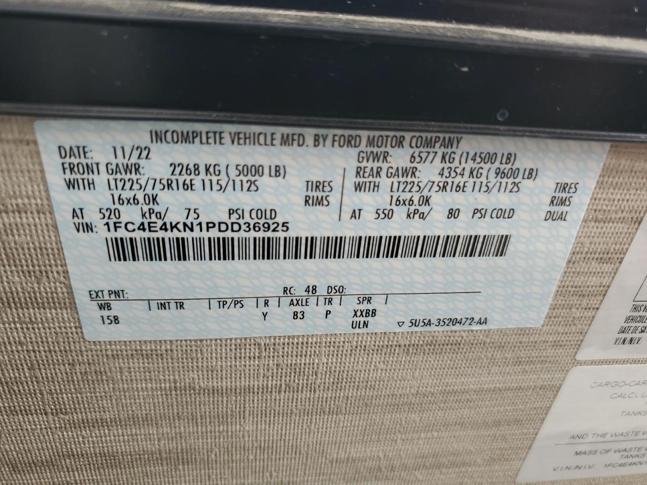 2023 Ford Econoline E450 Super Duty Commercial Stripped Chassis VIN: 1FC4E4KN1PDD36925 Lot: 61123384