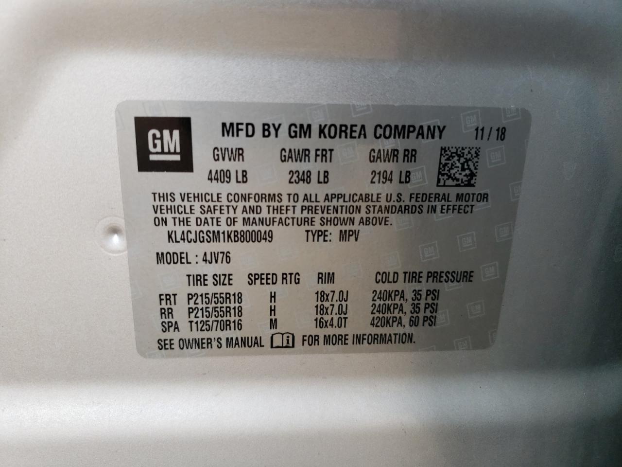 2019 Buick Encore Essence VIN: KL4CJGSM1KB800049 Lot: 64158884