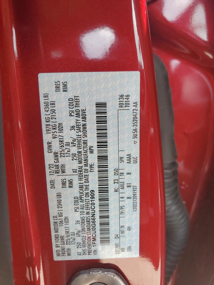 2022 Ford Escape Se VIN: 1FMCU0G66NUC01909 Lot: 64377464