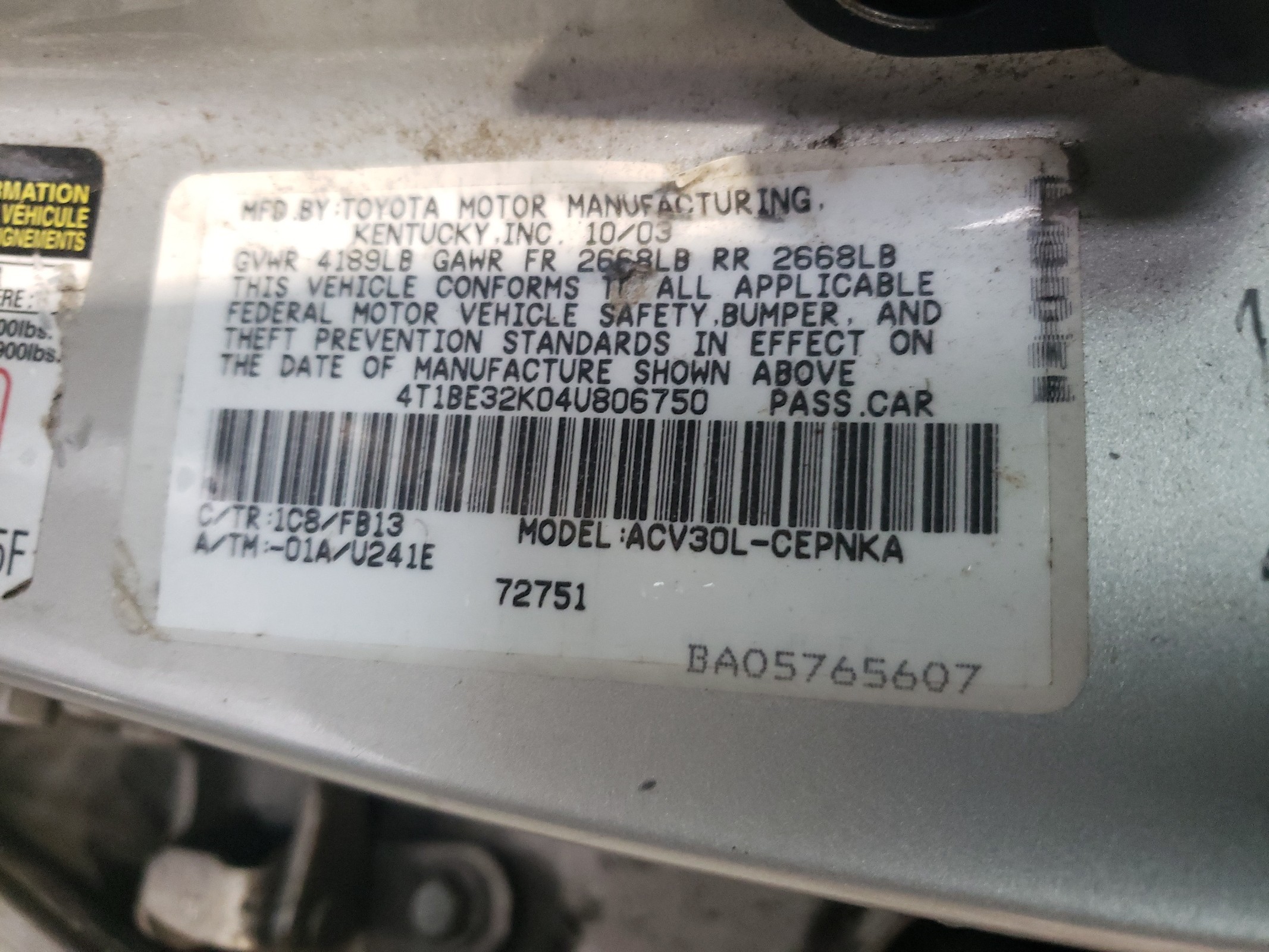 4T1BE32K04U806750 2004 Toyota Camry Le