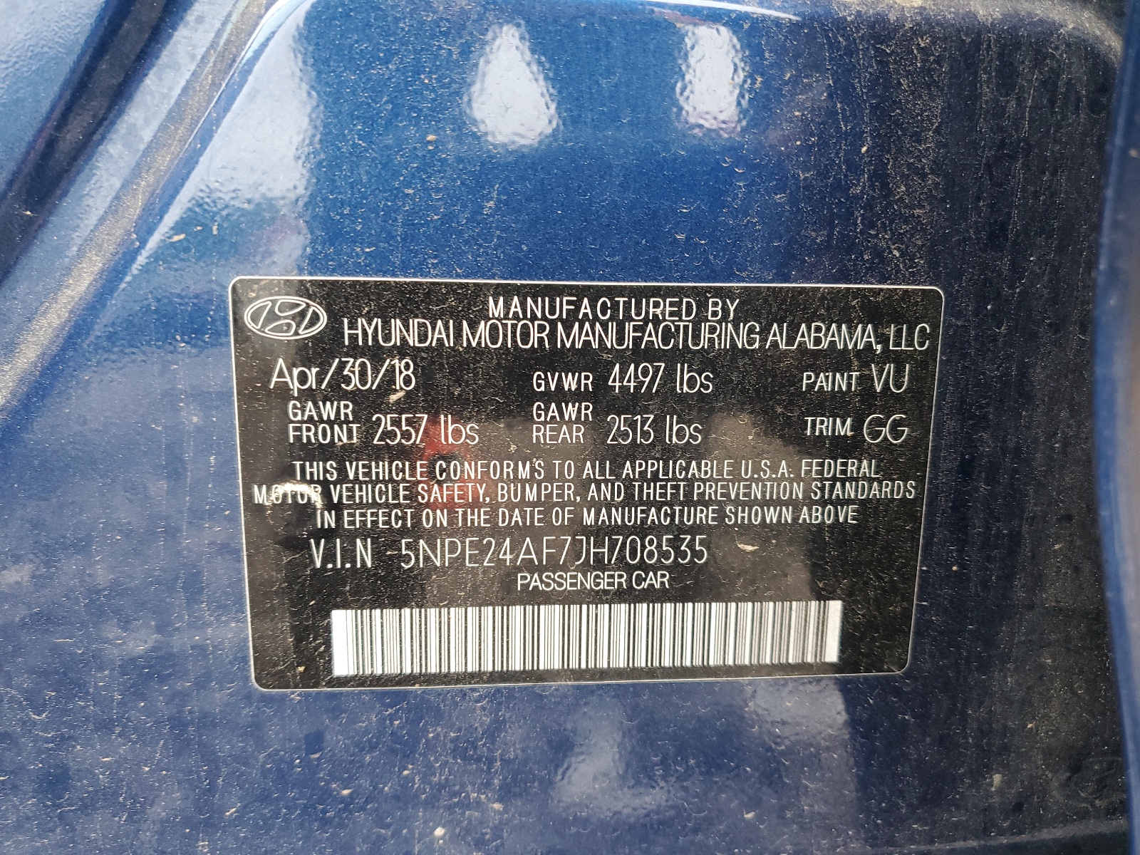 5NPE24AF7JH708535 2018 Hyundai Sonata Se