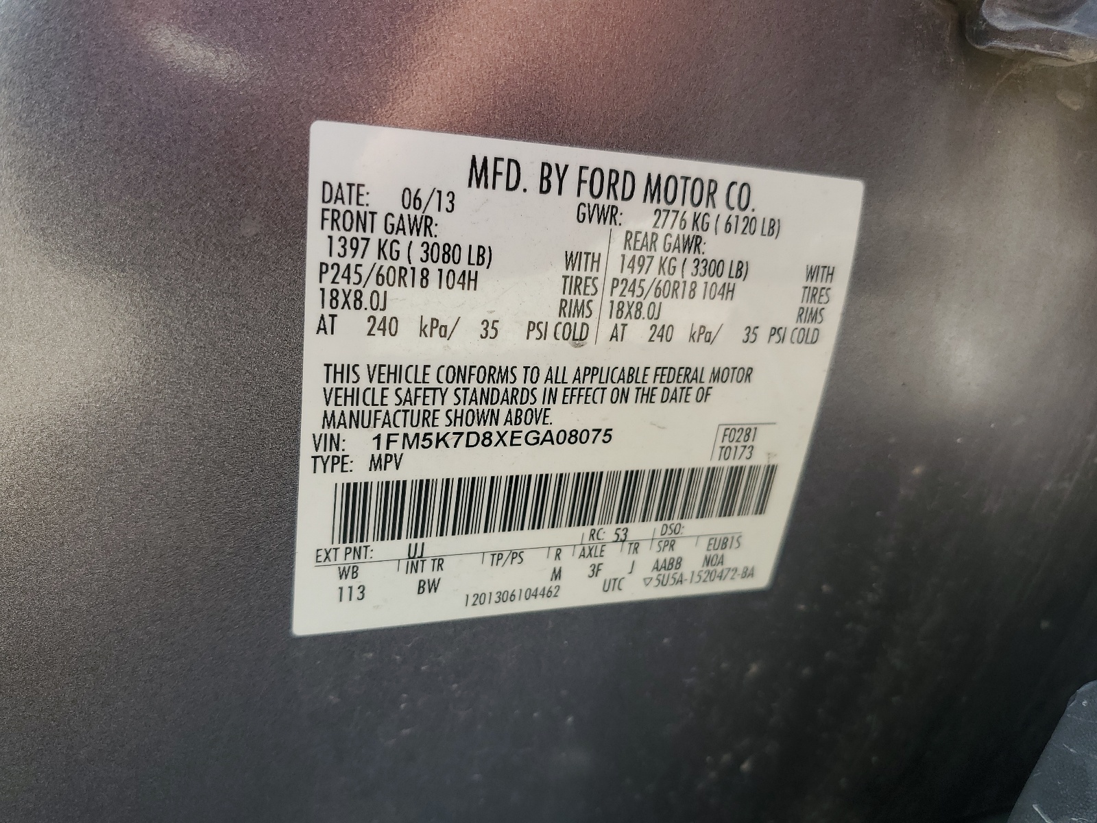 1FM5K7D8XEGA08075 2014 Ford Explorer Xlt