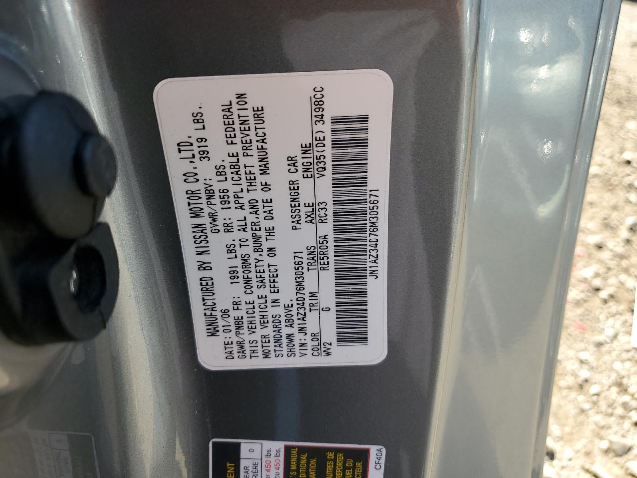 2006 Nissan 350Z Coupe VIN: JN1AZ34D76M305671 Lot: 63666714