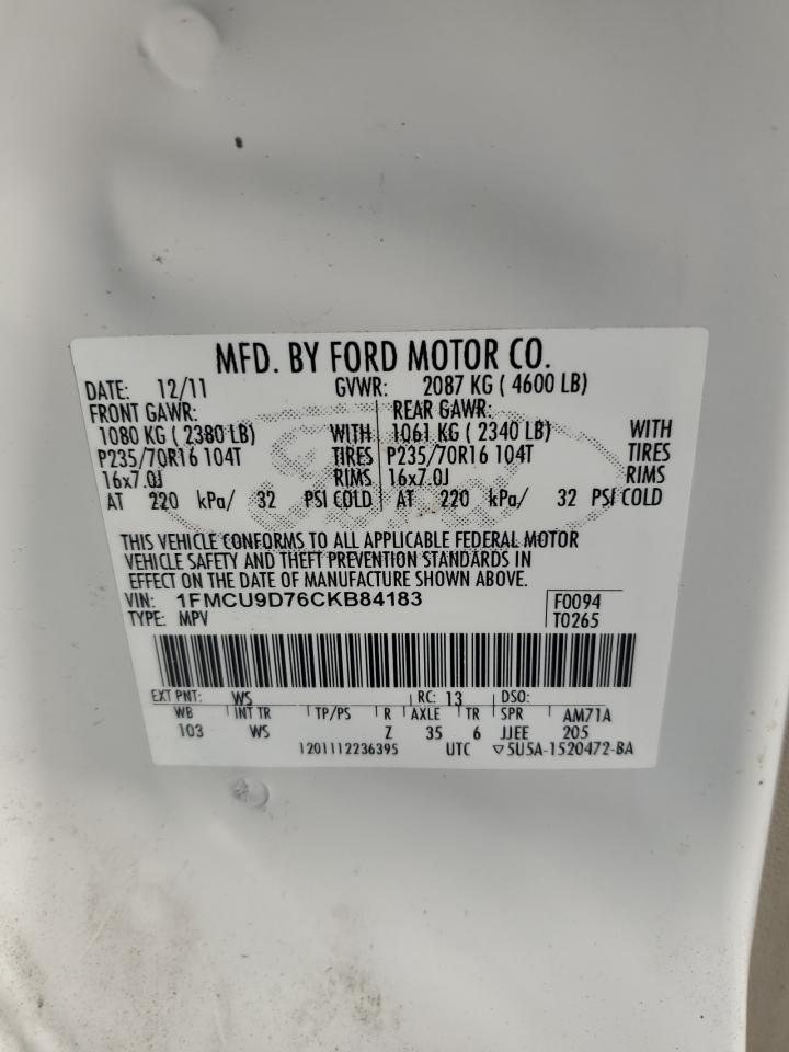 2012 Ford Escape Xlt VIN: 1FMCU9D76CKB84183 Lot: 63195564