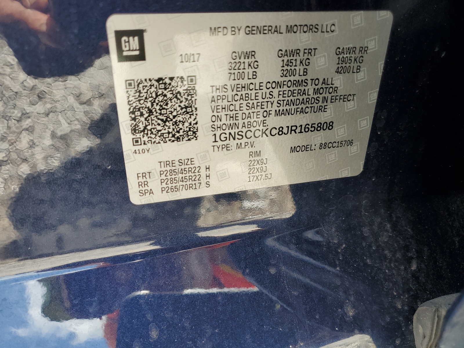 1GNSCCKC8JR165808 2018 Chevrolet Tahoe C1500 Premier