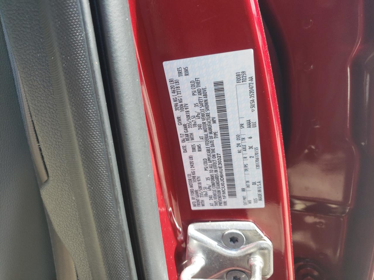 2017 Ford Escape Titanium VIN: 1FMCU0JD6HUE30327 Lot: 62871854