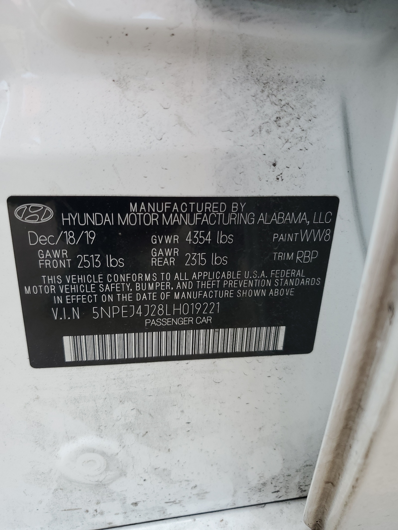 5NPEJ4J28LH019221 2020 Hyundai Sonata Sel Plus