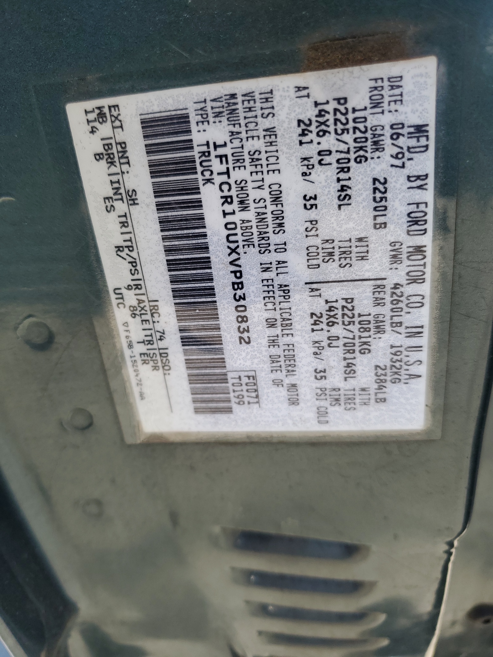 1FTCR10UXVPB30832 1997 Ford Ranger