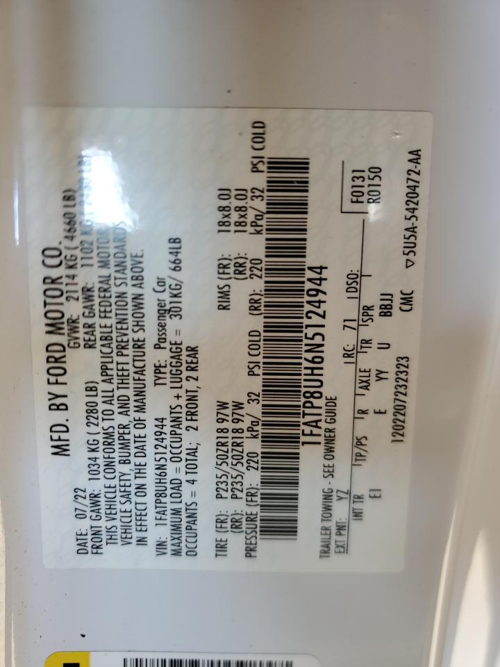 2022 Ford Mustang VIN: 1FATP8UH6N5124944 Lot: 63617914