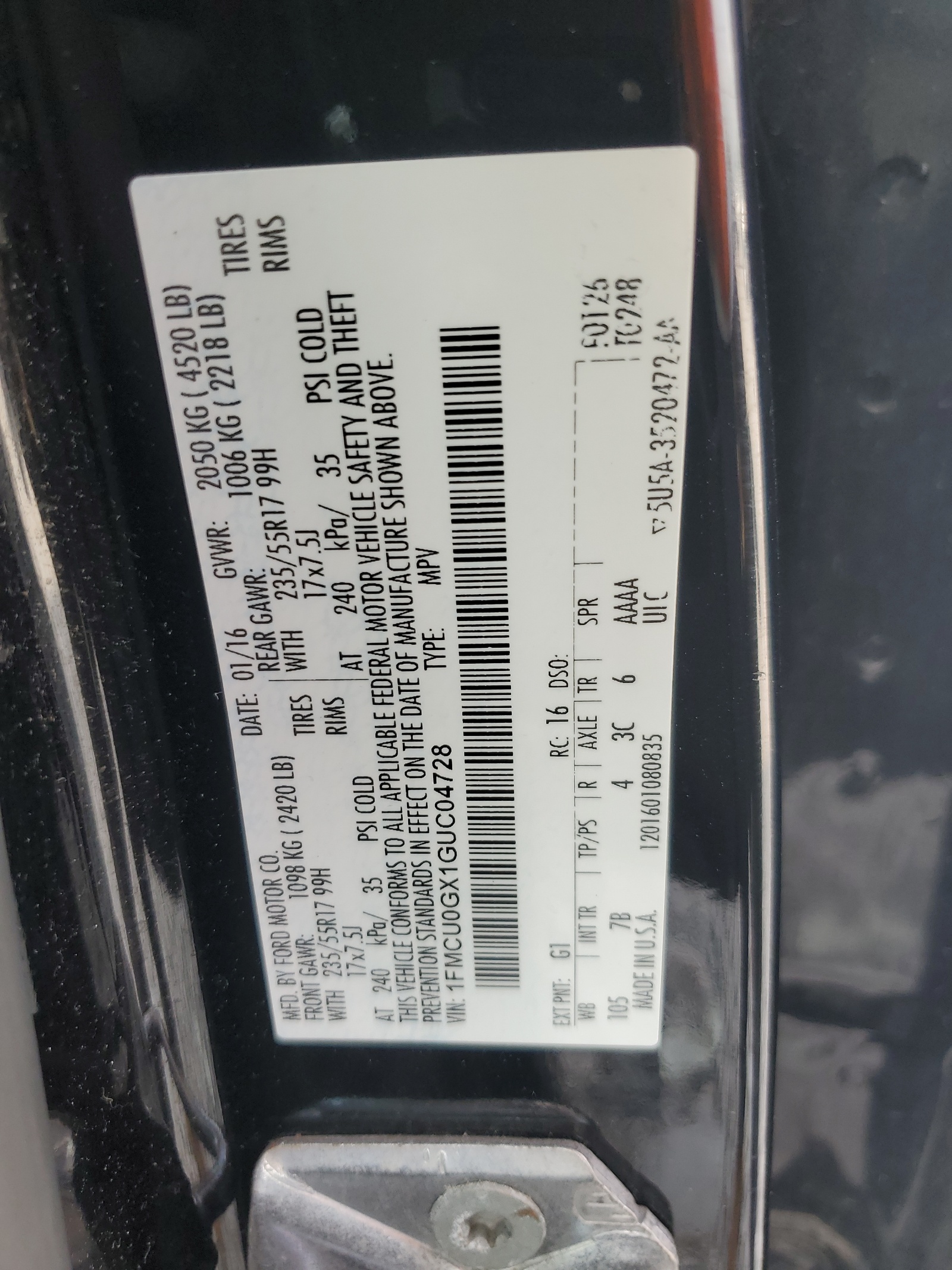 1FMCU0GX1GUC04728 2016 Ford Escape Se