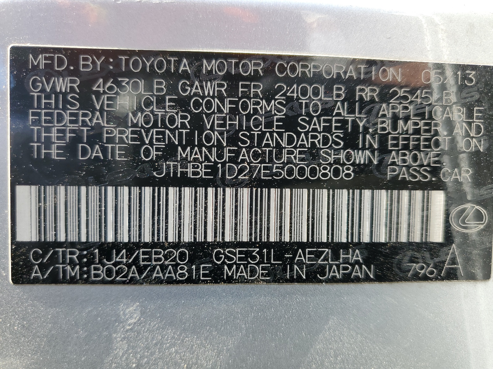JTHBE1D27E5000808 2014 Lexus Is 350