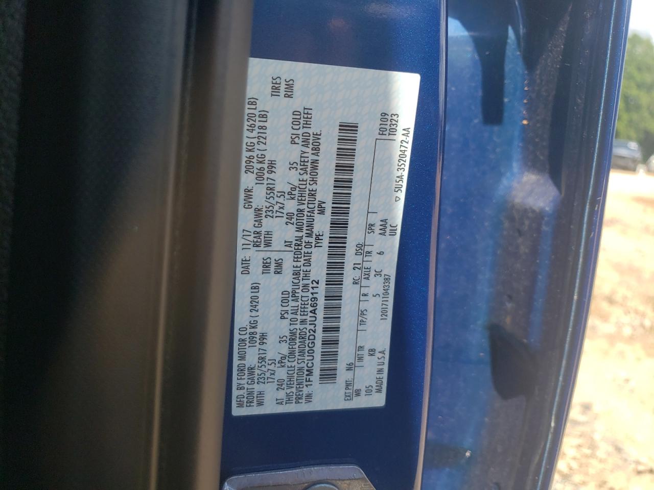 1FMCU0GD2JUA69112 2018 Ford Escape Se