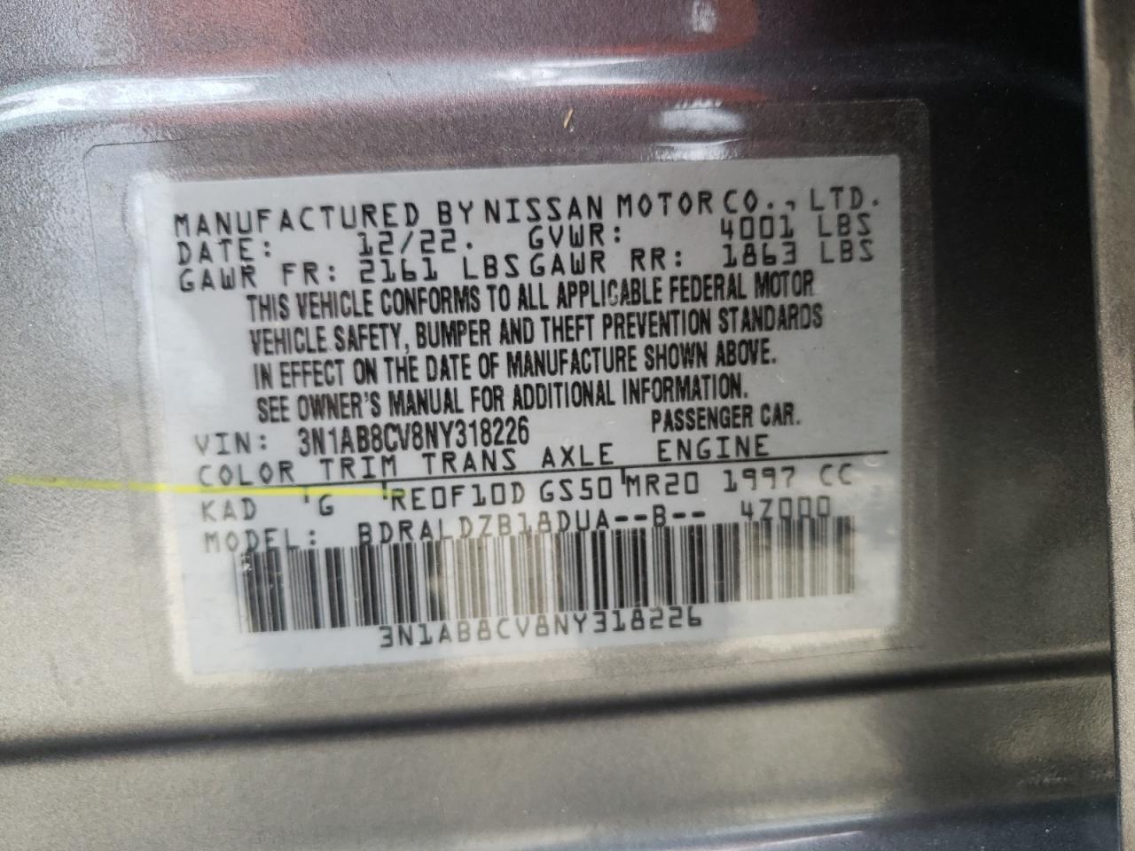 2022 Nissan Sentra Sv VIN: 3N1AB8CV8NY318226 Lot: 62905134