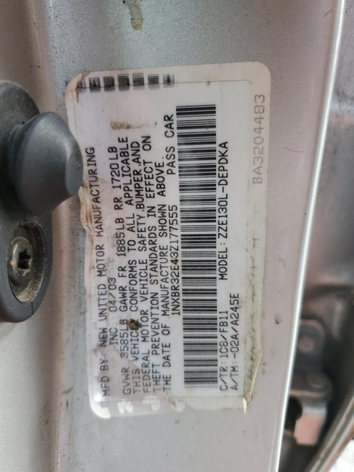 2003 Toyota Corolla Ce VIN: 1NXBR32E43Z177555 Lot: 63623584