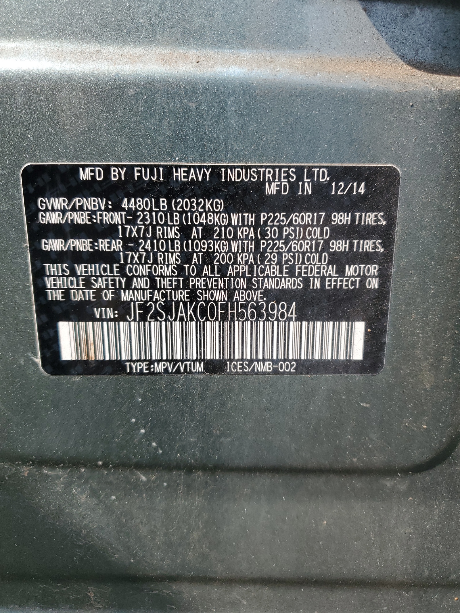 JF2SJAKC0FH563984 2015 Subaru Forester 2.5I Limited