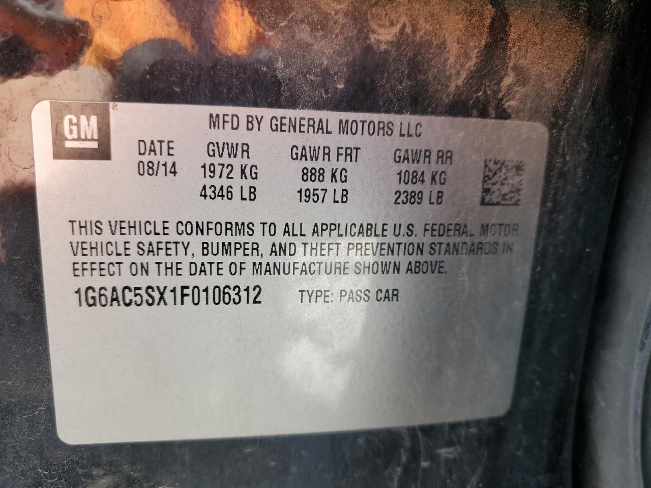 1G6AC5SX1F0106312 2015 Cadillac Ats Performance