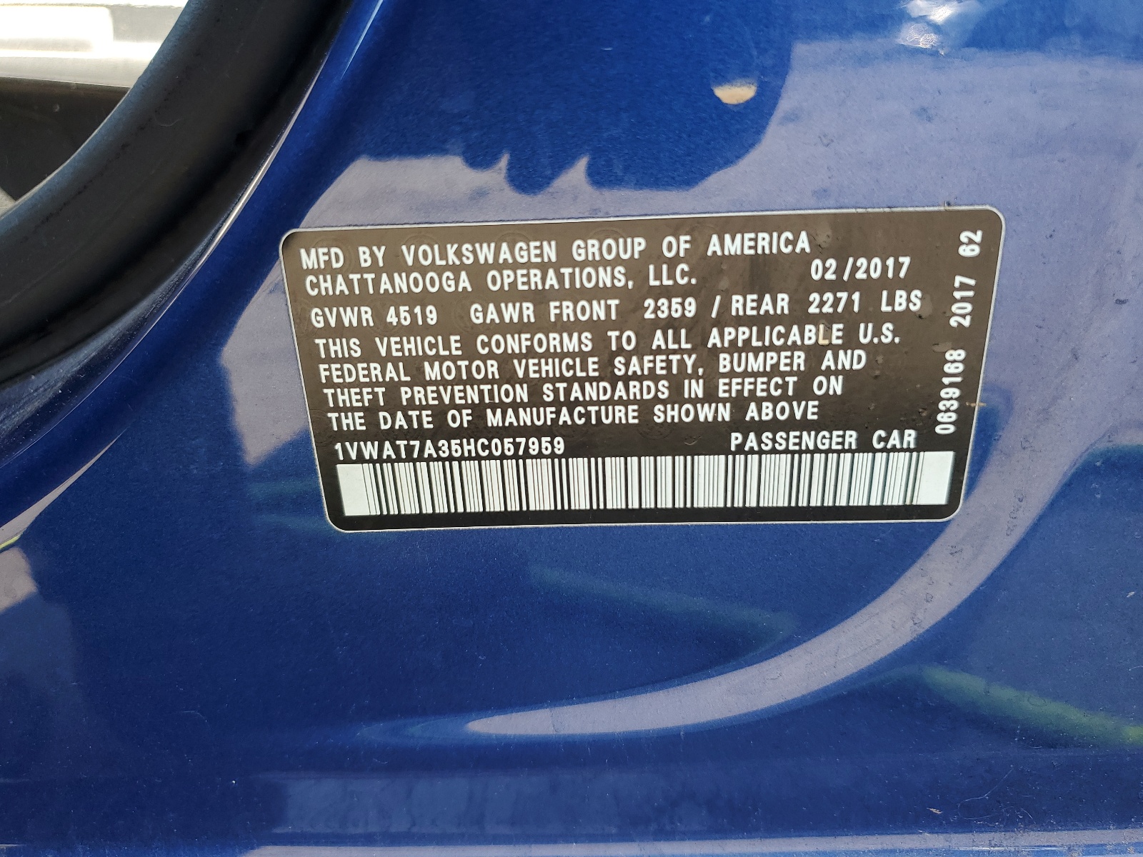 1VWAT7A35HC057959 2017 Volkswagen Passat S