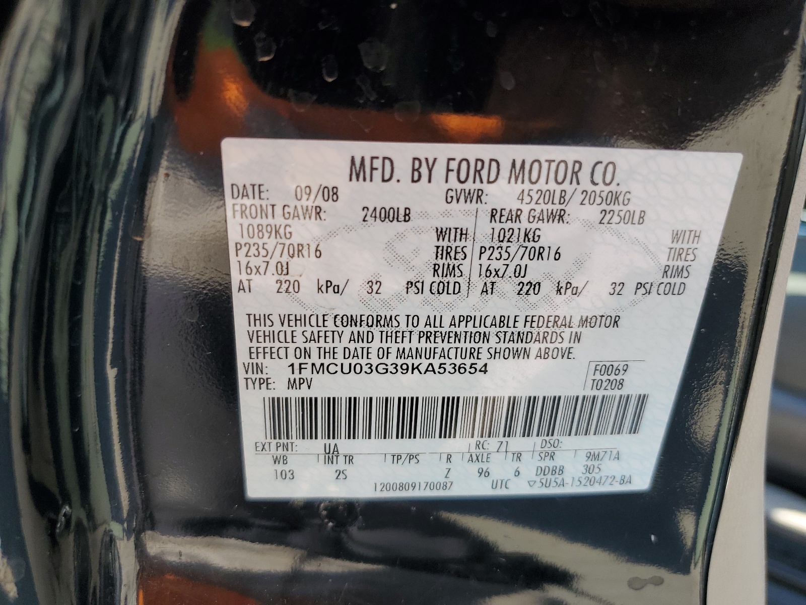 1FMCU03G39KA53654 2009 Ford Escape Xlt