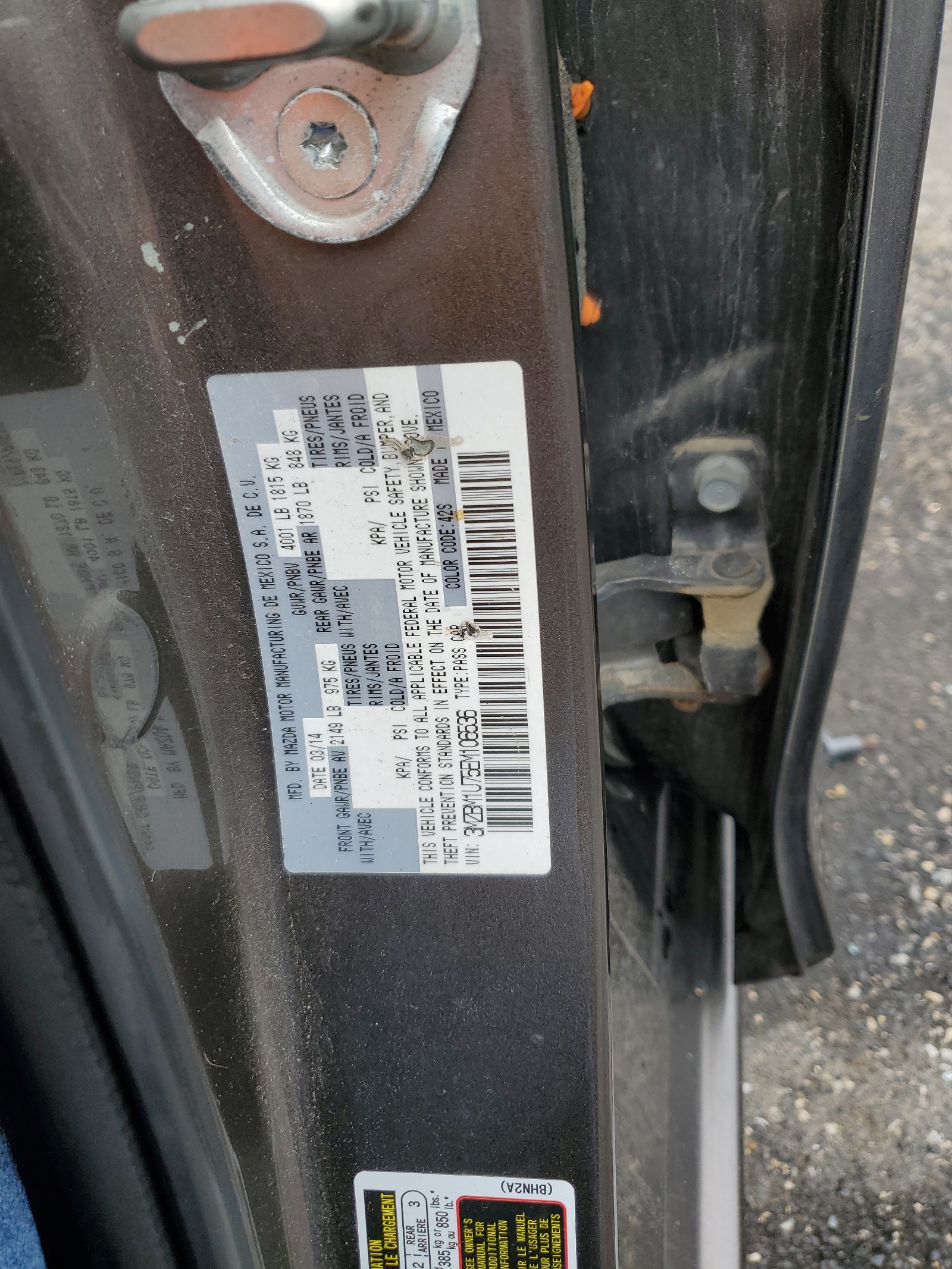 3MZBM1U75EM106536 2014 Mazda 3 Sport