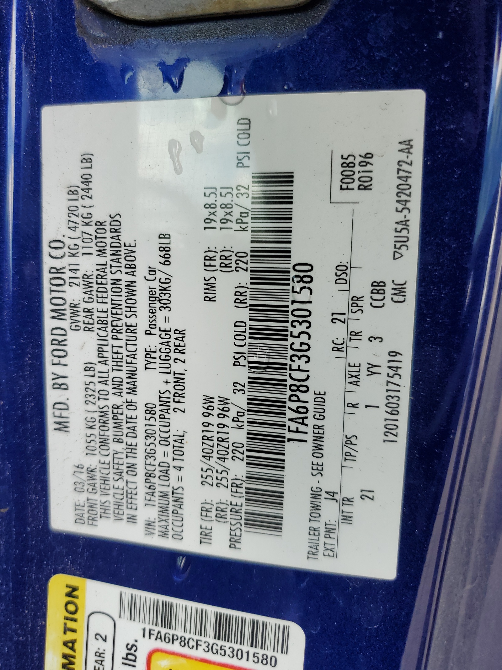 1FA6P8CF3G5301580 2016 Ford Mustang Gt