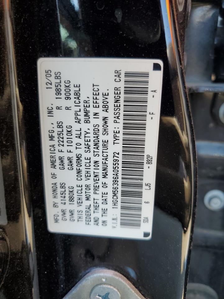 2006 Honda Accord Se VIN: 1HGCM56396A055972 Lot: 62560144