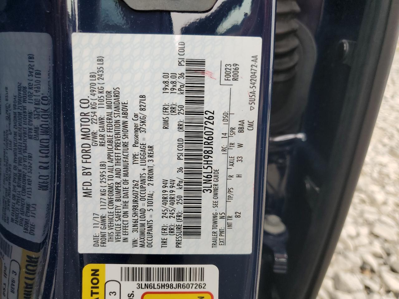 2018 Lincoln Mkz Black Label VIN: 3LN6L5H98JR607262 Lot: 64477164