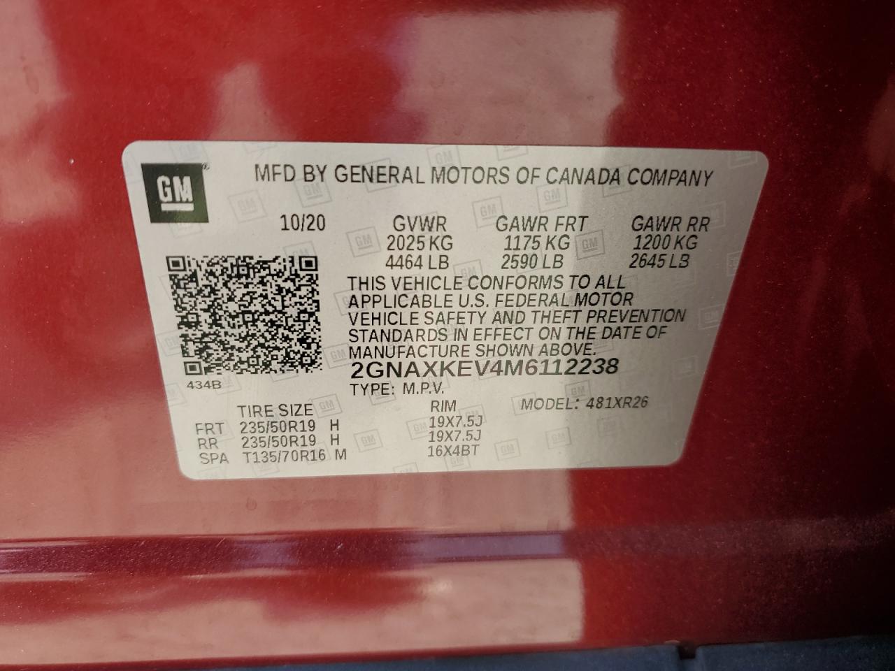 2021 Chevrolet Equinox Lt VIN: 2GNAXKEV4M6112238 Lot: 61501274