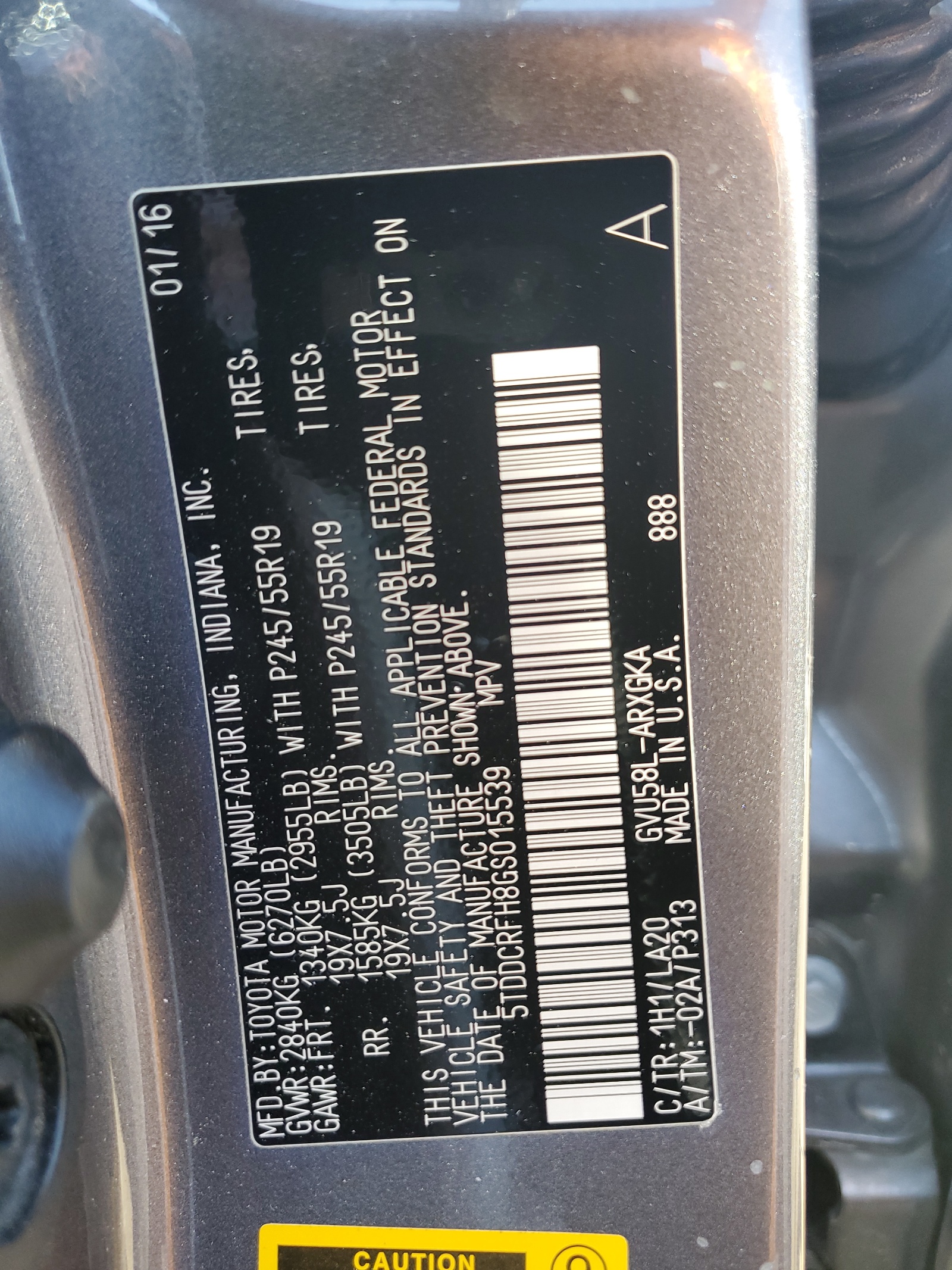 5TDDCRFH8GS015539 2016 Toyota Highlander Hybrid Limited