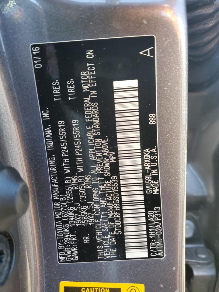 2016 Toyota Highlander Hybrid Limited VIN: 5TDDCRFH8GS015539 Lot: 63531514