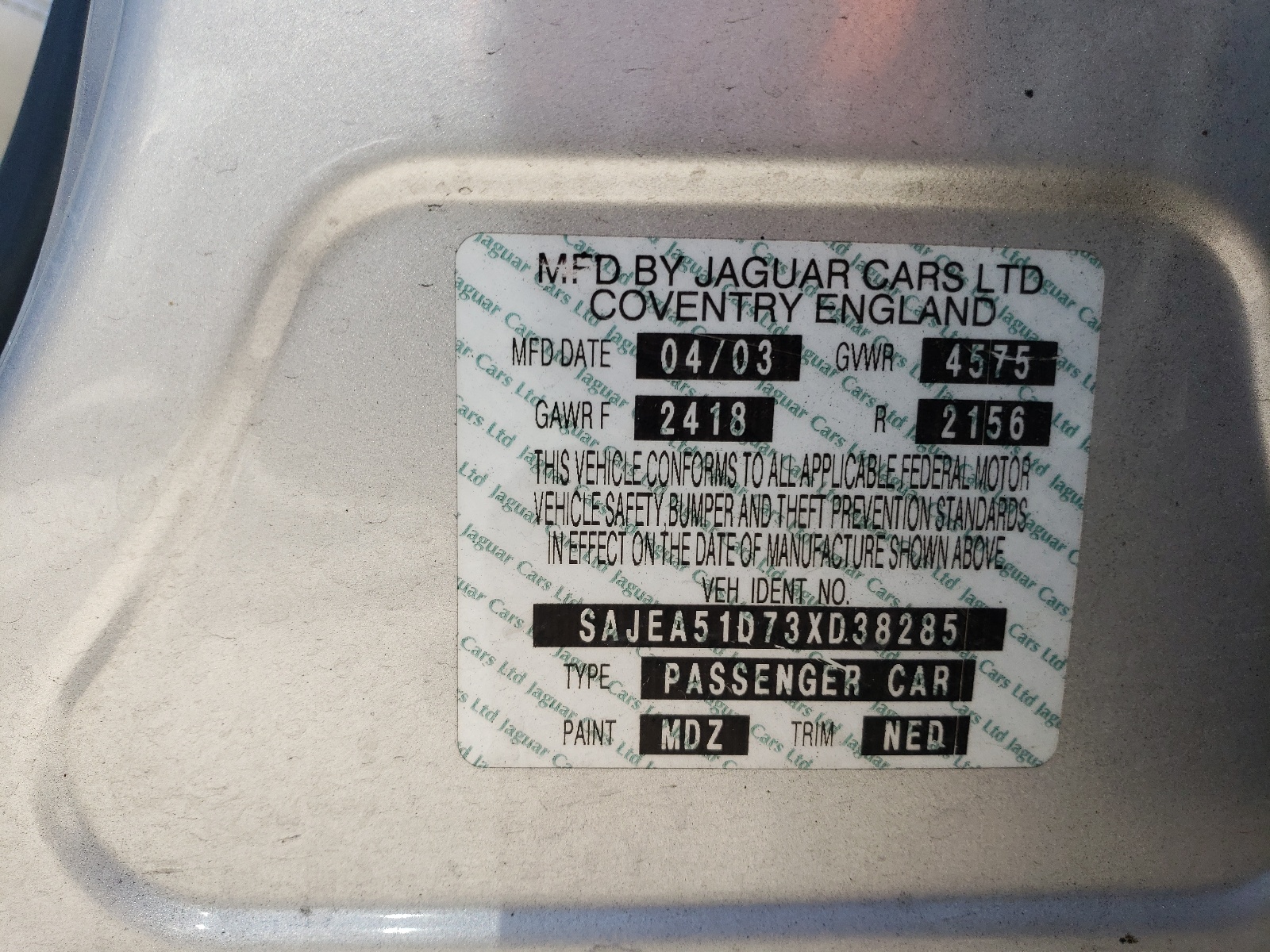SAJEA51D73XD38285 2003 Jaguar X-Type 2.5