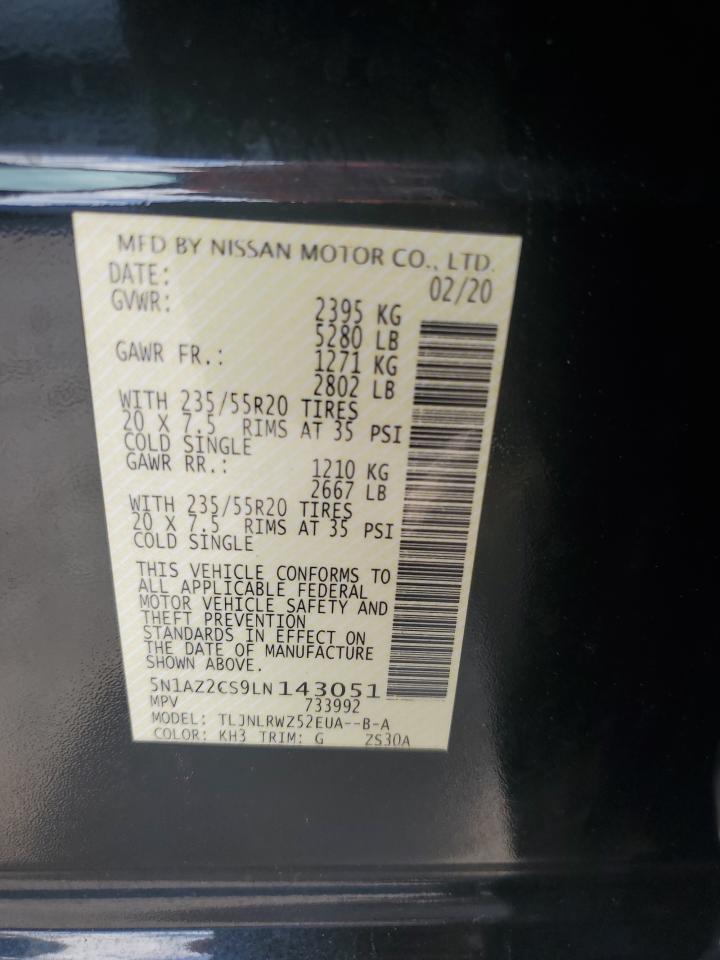 2020 Nissan Murano Sl VIN: 5N1AZ2CS9LN143051 Lot: 61051834