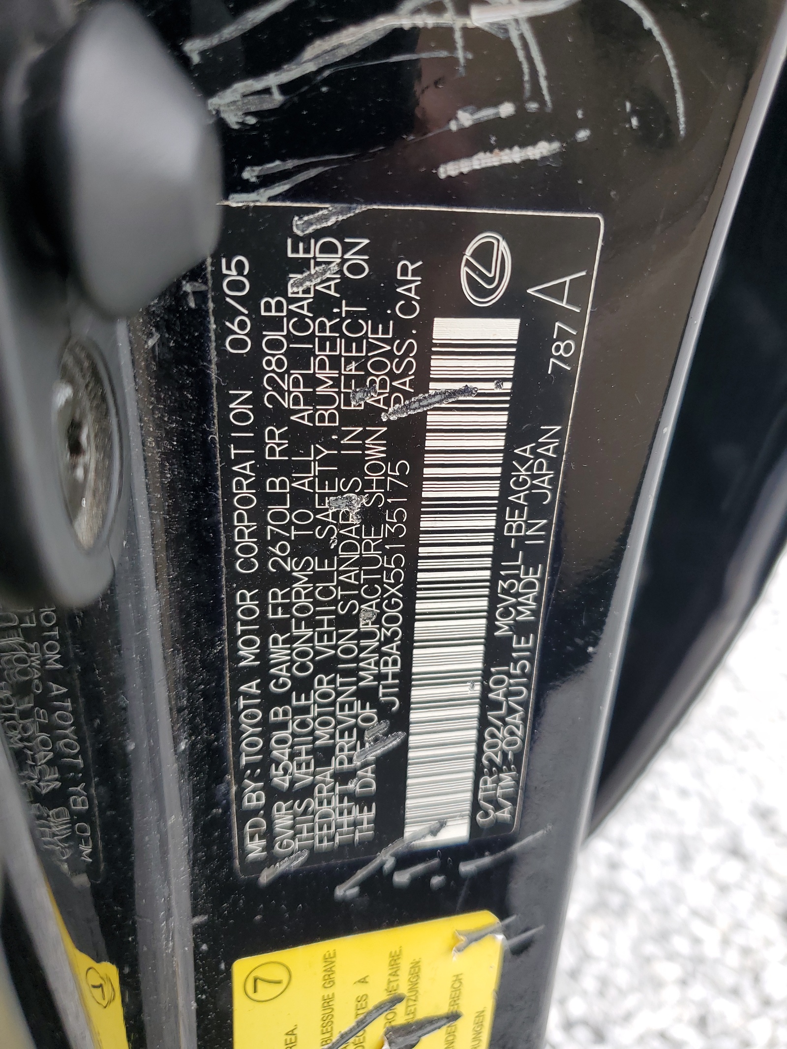 JTHBA30GX55135175 2005 Lexus Es 330